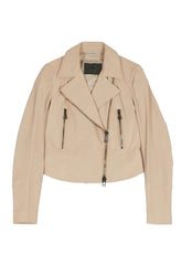 Women’s Beige Genuine Leather Biker Jacket – Stylish Short Fit by The Western Jacket