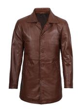 Men's Classic Maverick Genuine Brown Leather Car Coat