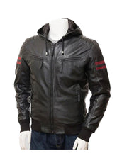 Men’s Black Hooded Biker Leather Jacket – Genuine Leather Motorcycle Style by The Western Jacket