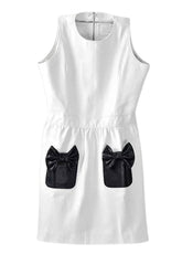 Women’s White Genuine Leather Dress with Black Bow Pockets | The Western Jacket