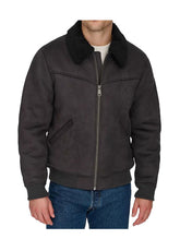 Men’s Black Suede Shearling Bomber Jacket – Genuine Suede Leather by The Western Jacket