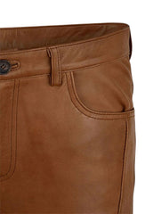 Men’s Genuine Brown Leather Pants – Stylish Slim Fit by The Western Jacket