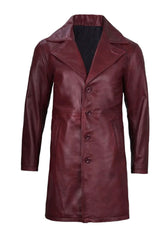 Men's Genuine Leather Burgundy Mid-Length Coat