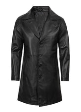 Men’s Genuine Black Leather Long Trench Coat