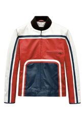 Men’s Retro Racer Leather Jacket – Red, White & Blue | The Western Jacket