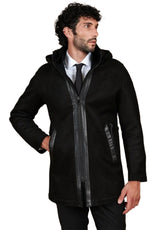 Men’s Black Suede Leather Long Coat with Hood – Classic Winter Overcoat by The Western Jacket