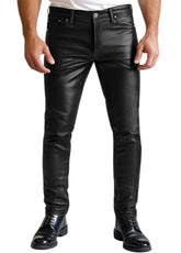 Men's Black Leather Pants – Genuine Cowhide Slim Fit by The Western Jacket