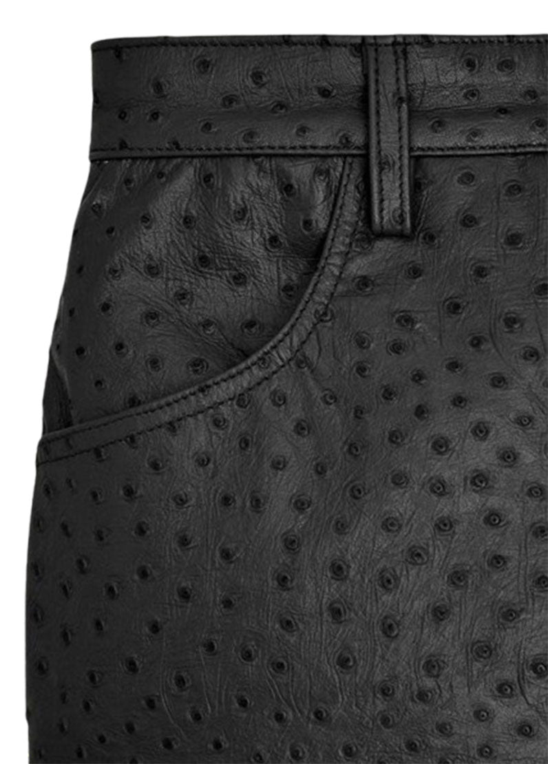 Women’s Black Ostrich-Texture Leather Mini Skirt – Genuine Leather by The Western Jacket