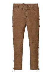 Men’s Brown Suede Leather Lace-Up Pants – Western Style by The Western Jacket