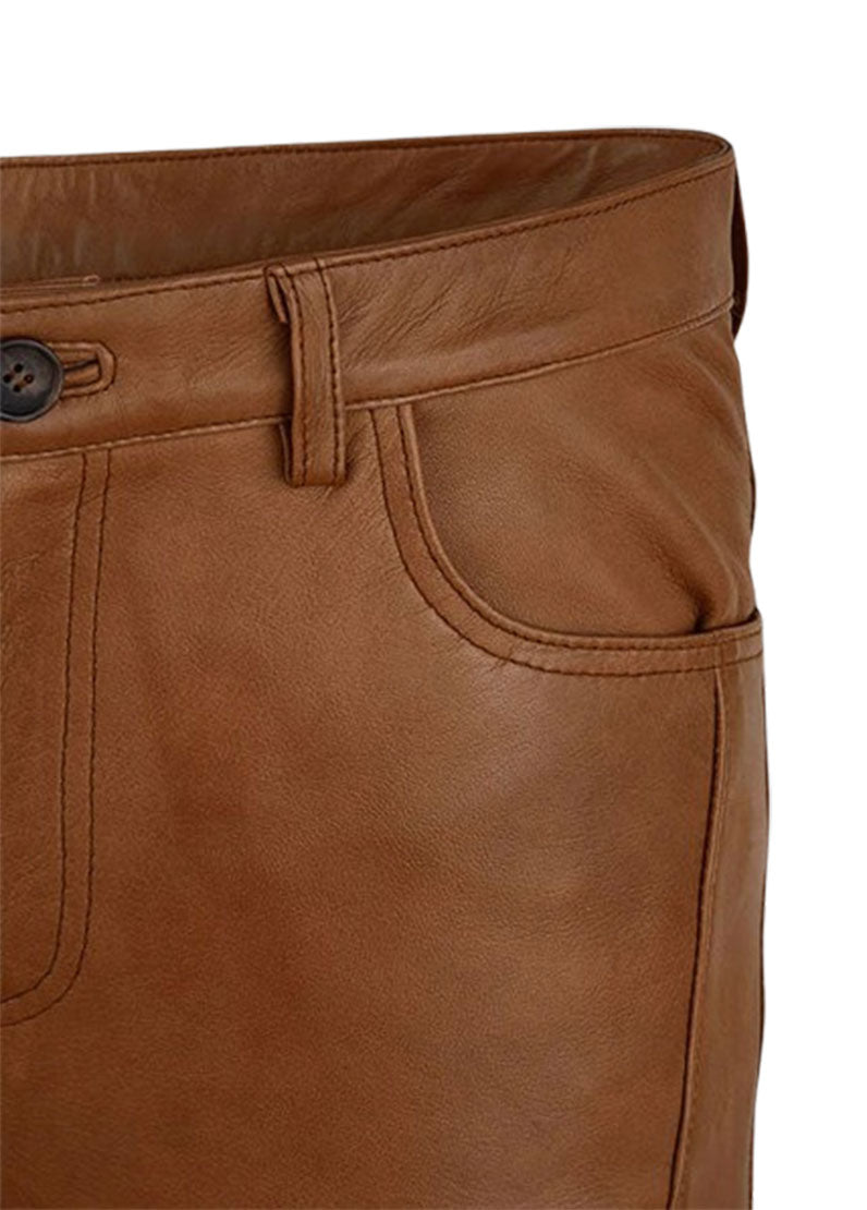 Men’s Genuine Brown Leather Pants – Stylish Slim Fit by The Western Jacket