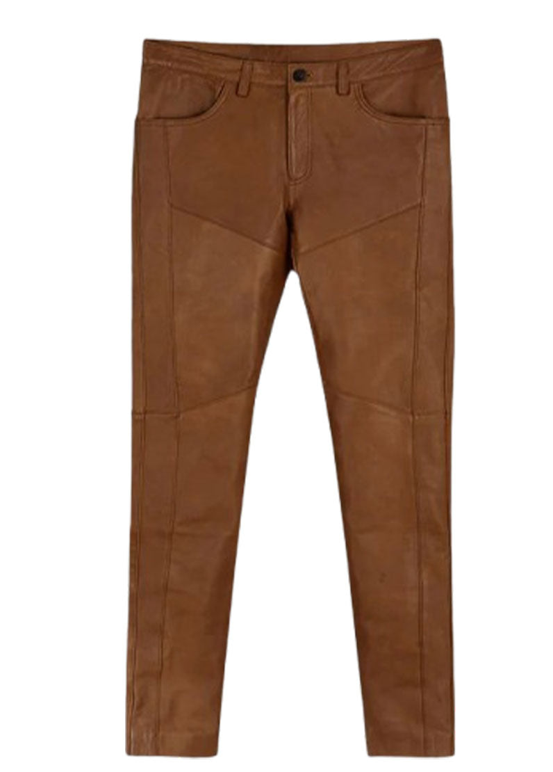 Men’s Genuine Brown Leather Pants – Stylish Slim Fit by The Western Jacket