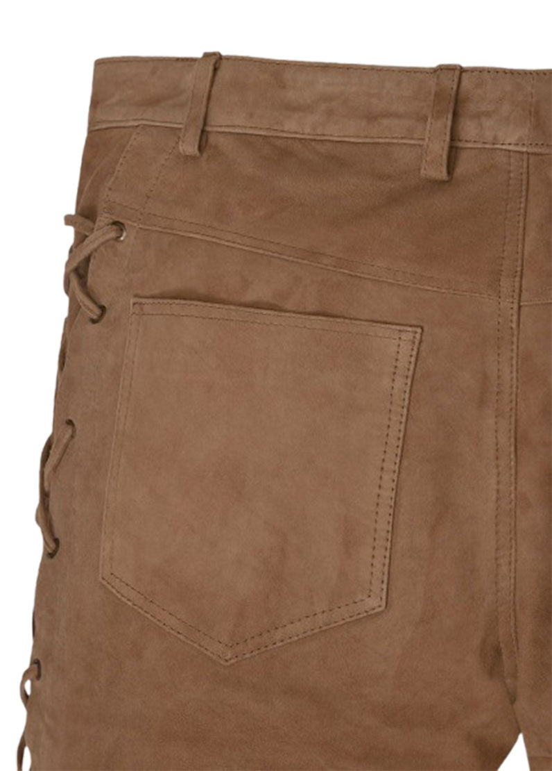 Men’s Brown Suede Leather Lace-Up Pants – Western Style by The Western Jacket