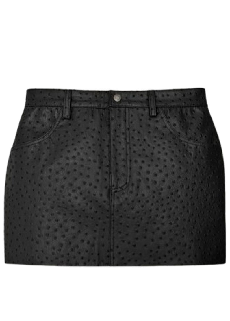 Women’s Black Ostrich-Texture Leather Mini Skirt – Genuine Leather by The Western Jacket