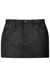 Women’s Black Ostrich-Texture Leather Mini Skirt – Genuine Leather by The Western Jacket