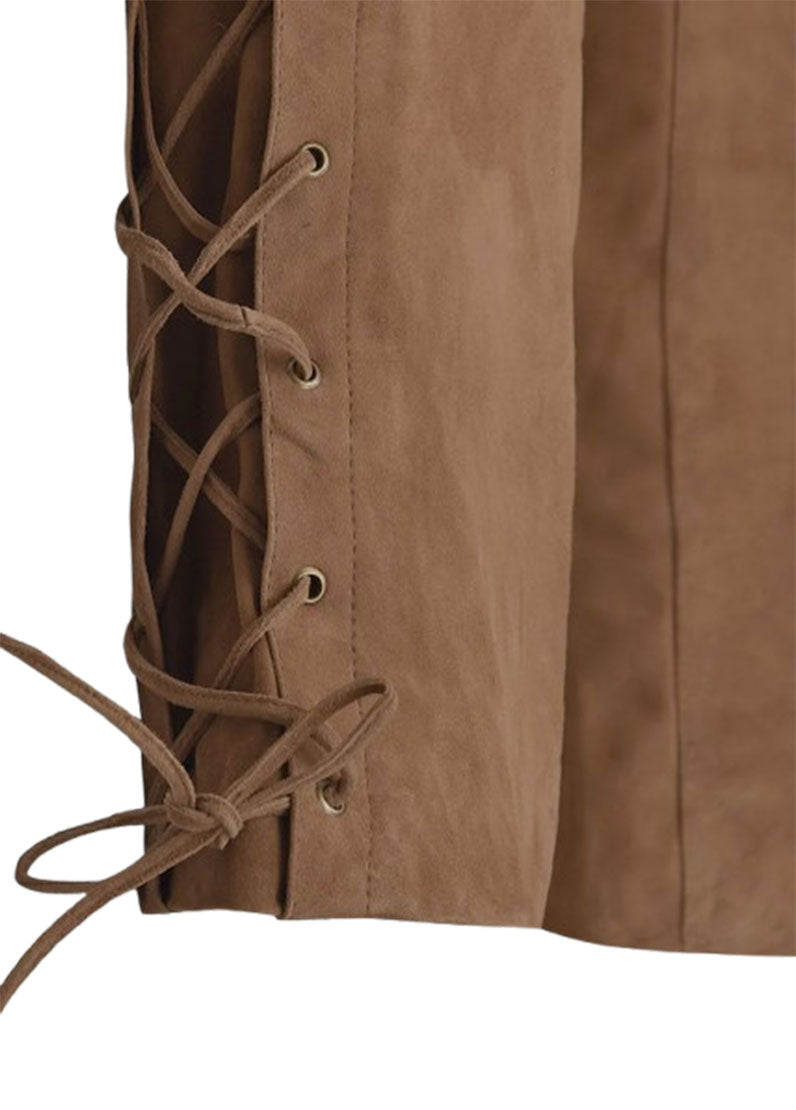Men’s Brown Suede Leather Lace-Up Pants – Western Style by The Western Jacket